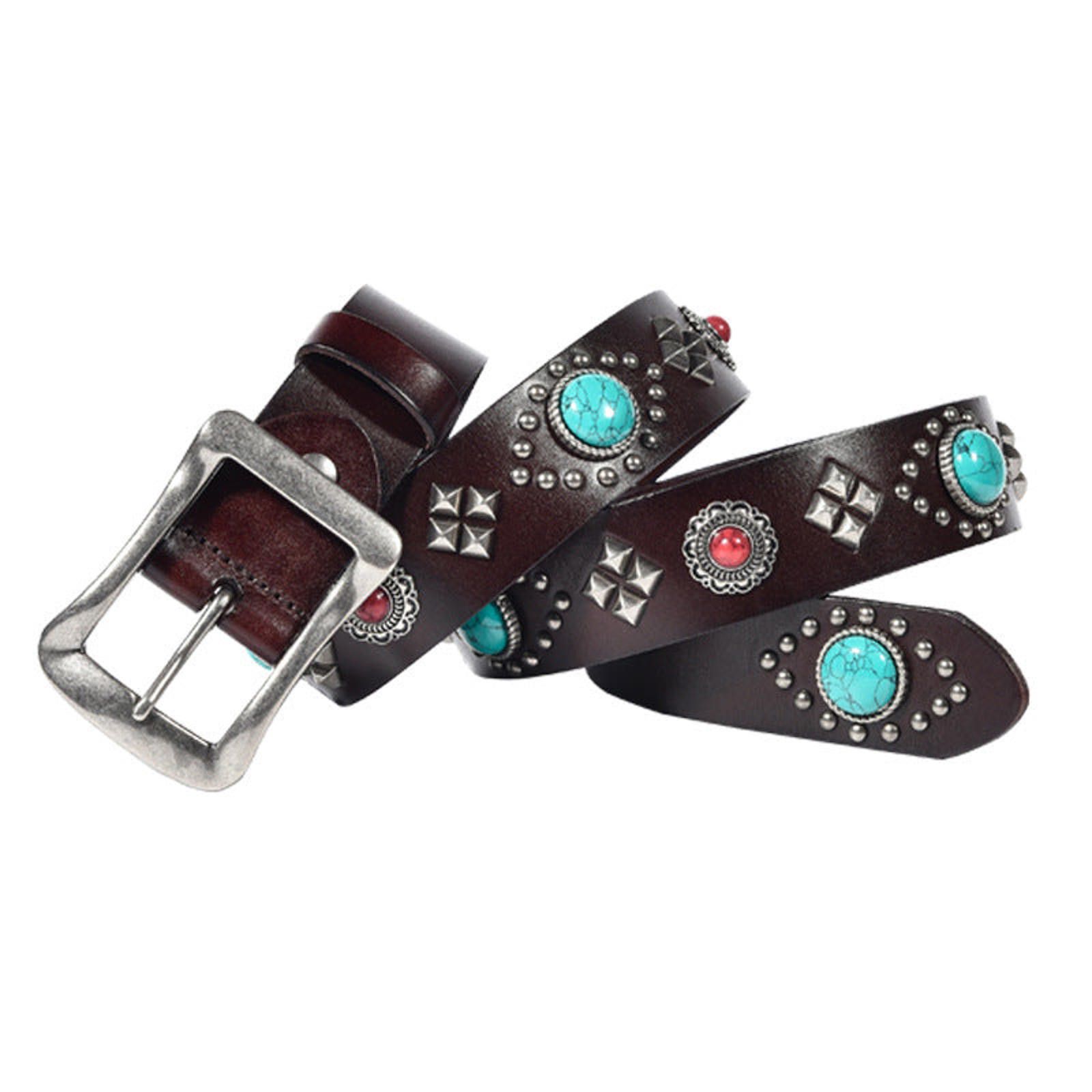 Leather Rhinestone Turquoise Gemstone Belt Size ONE SIZE - 3 Thumbnail