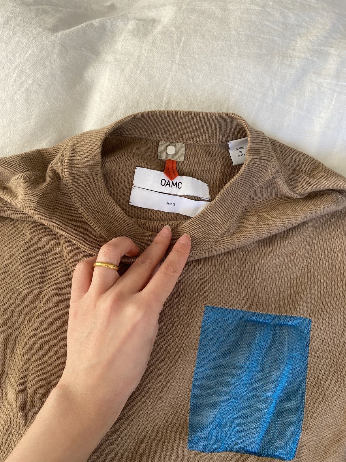 OAMC OAMC Tan and blue patchwork sweaters Size US S / EU 44-46 / 1 - 2 Thumbnail