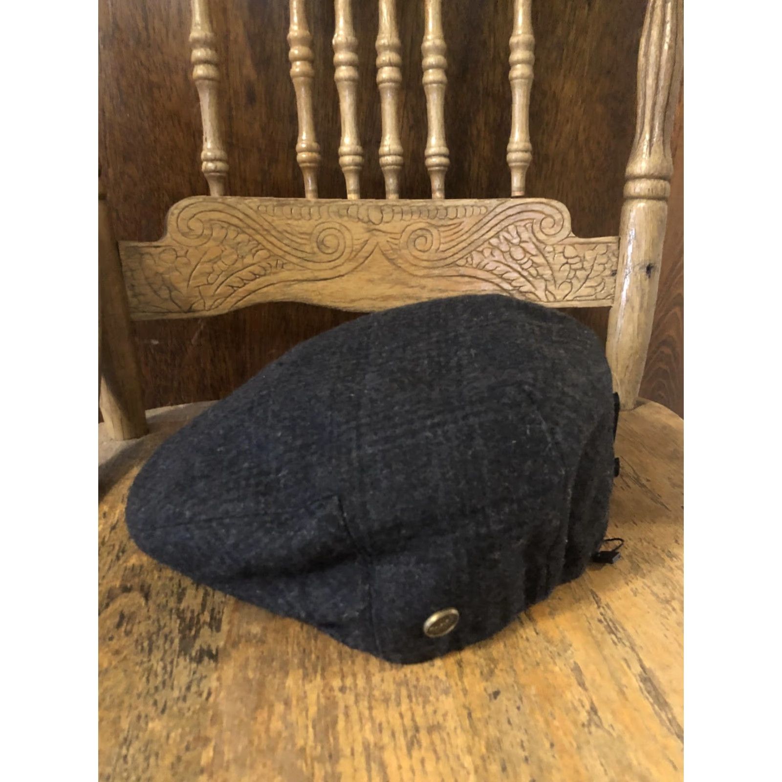 Vintage Epoch Hats Company Hat Cap Strap Back Mens XL Black Plaid Tweed Flat Ivy Lined Size ONE SIZE - 5 Thumbnail