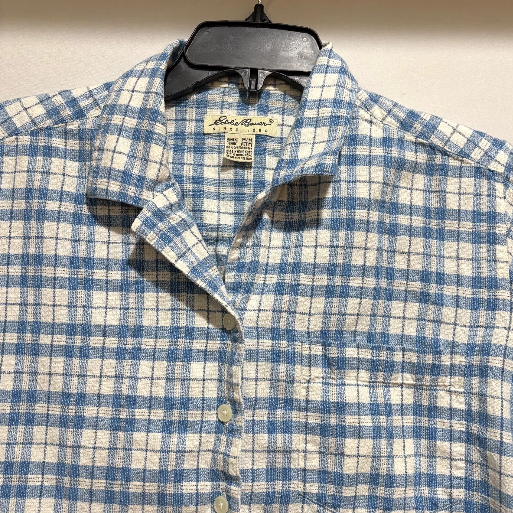 Eddie Bauer VINTAGE Eddie Bauer Shirt Petite M Blue White Plaid Button Front Top 90s Womens Cute Preppy Casual Size M / US 6-8 / IT 42-44 - 2 Thumbnail