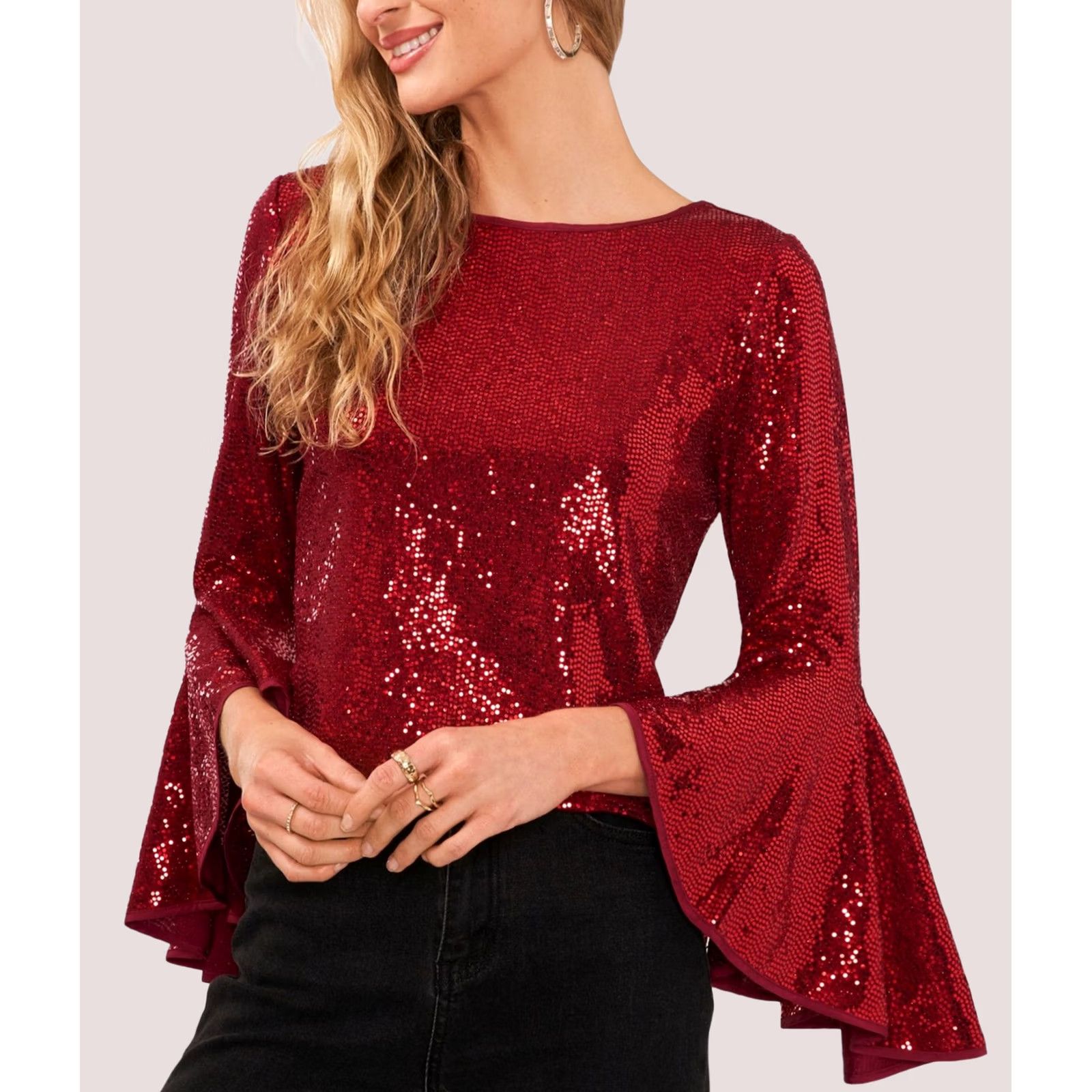 Vince Camuto Vince Camuto Womens Metallic Knit Blouse M brightred Size M / US 6-8 / IT 42-44 - 1 Thumbnail