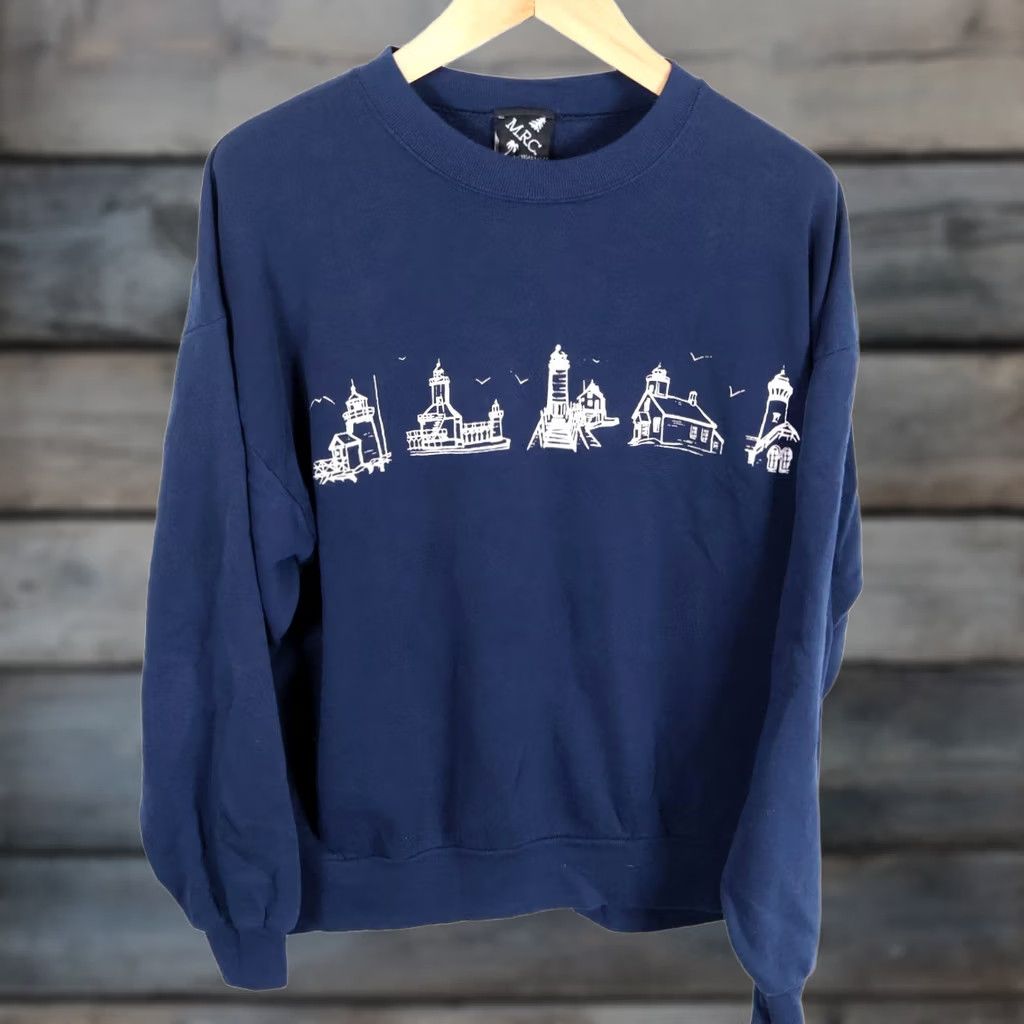 Jerzees VINTAGE Michigan Rag Co. Lighthouse Sweatshirt Jerzees 2X Blue 50/50 Crew Neck Long Sleeve Graphic Print Men Size US XXL / EU 58 / 5 - 1 Thumbnail