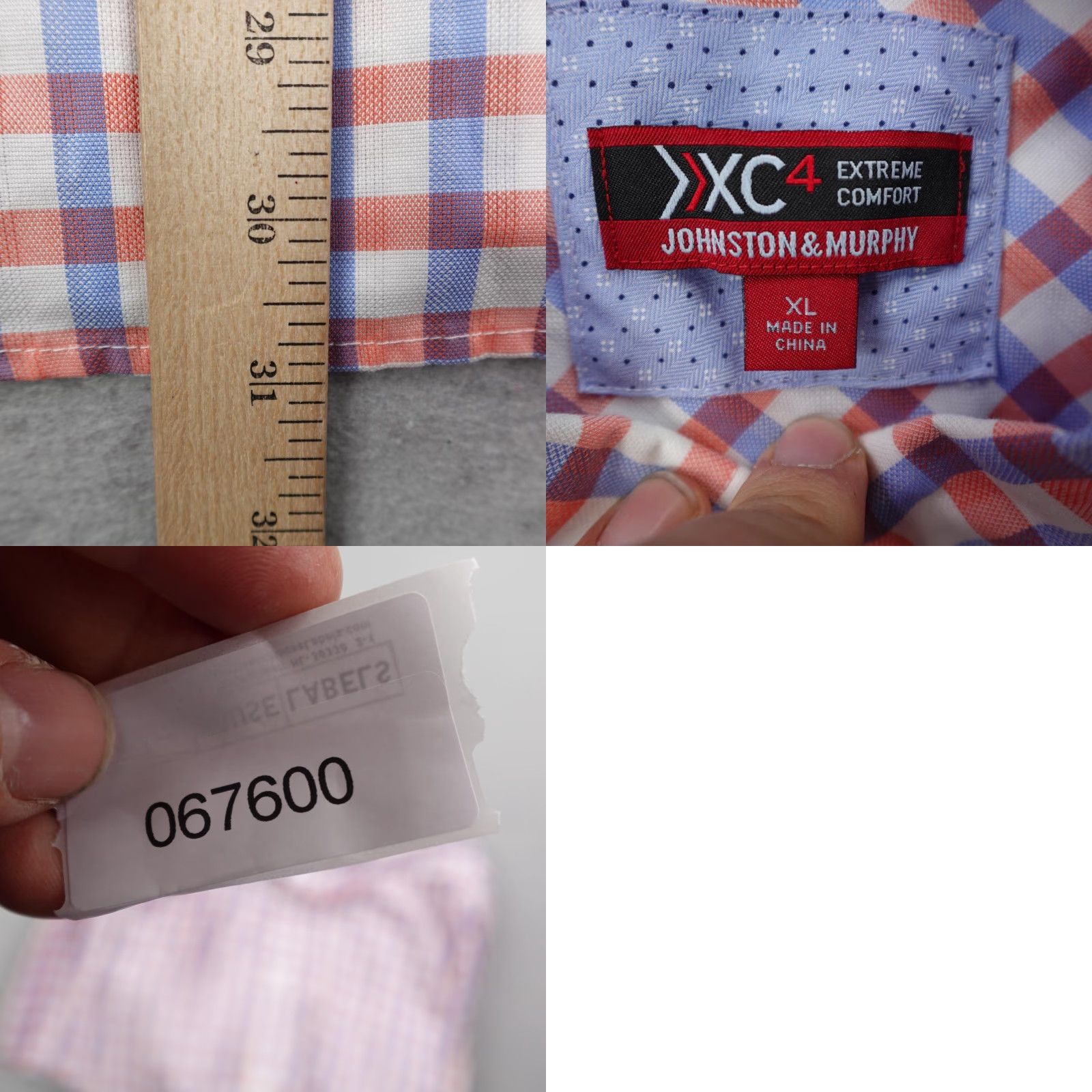 Johnston & Murphy Johnston & Murphy Shirt XL White Blue Orange Gingham Check XC4 Extreme Comfort Men's Button-Up Long Sleeve Size US XL / EU 56 / 4 - 8 Thumbnail