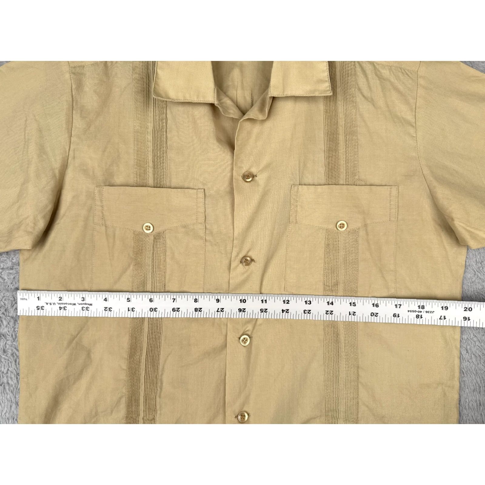 Vintage VINTAGE Domingues Guayabera Shirt Men 36 Beige Button-Up 100% Cotton 4 Pocket READ Size US M / EU 48-50 / 2 - 7 Thumbnail
