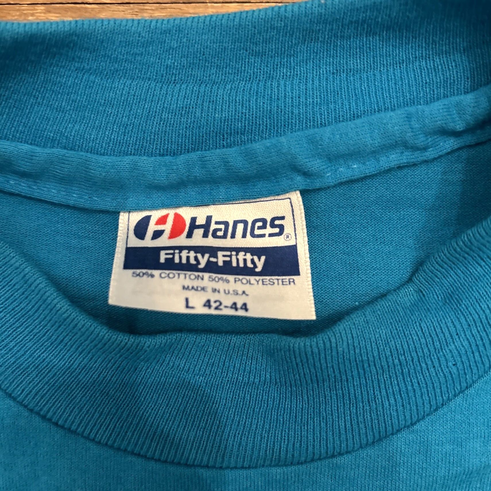 Hanes VINTAGE Hanes T-Shirt Charleston South Carolina Spell Out Teal Single Stitch 90s Mens Size L Crew Neck Short Sleeve Size US L / EU 52-54 / 3 - 3 Thumbnail