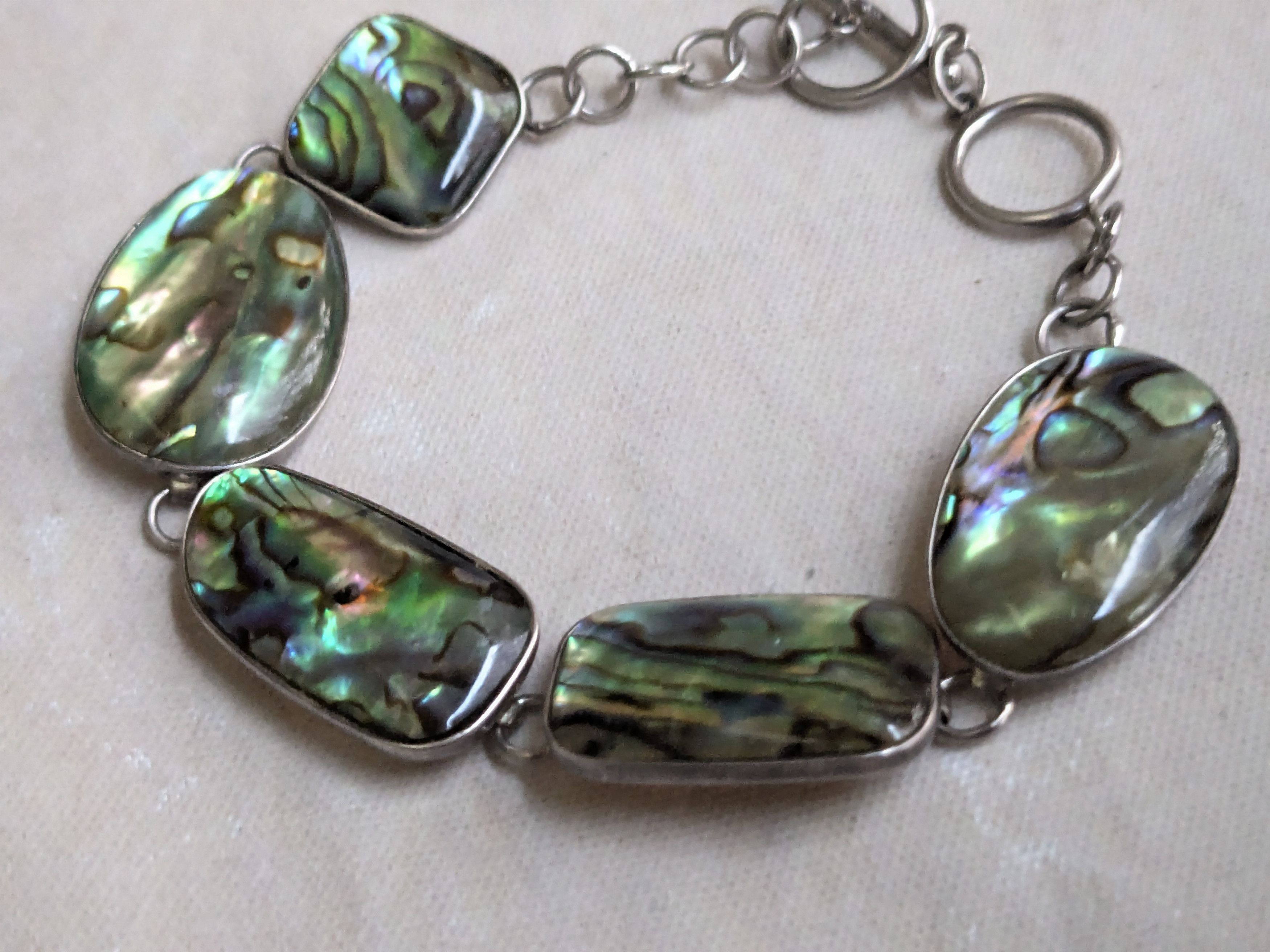 Jewelry Vintage Sterling Silver Bracelet Abalone Shell 8" Size ONE SIZE - 5 Thumbnail