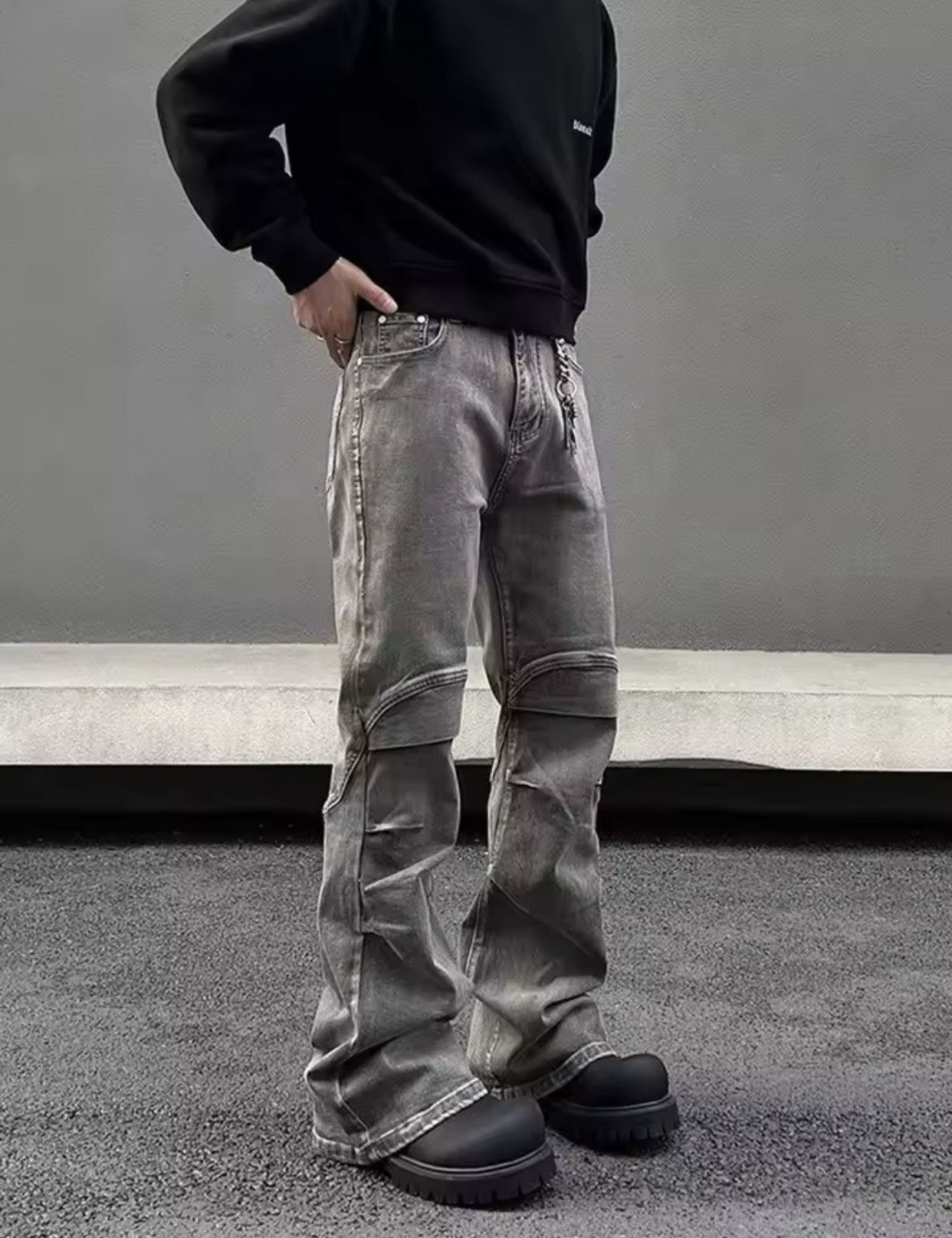 Japanese Brand × Vintage Ropa Y2K Streetwear Vintage Grey Pleated Flare Jeans Pants Size US 30 / EU 46 - 5 Thumbnail