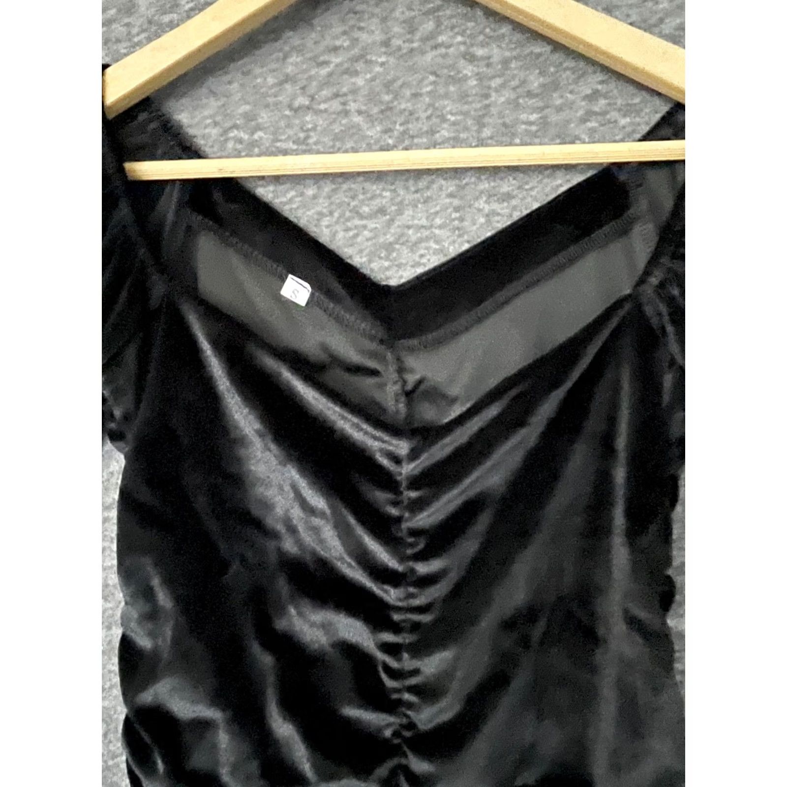 Velvet Nike Black Velvet Midi Bodycon Dress - V-Neck Long Sleeve Women’s S Velvet, Ruffle Detail, Solid, Party/Cocktail, 100% Polyester Size S / US 4 / IT 40 - 3 Thumbnail