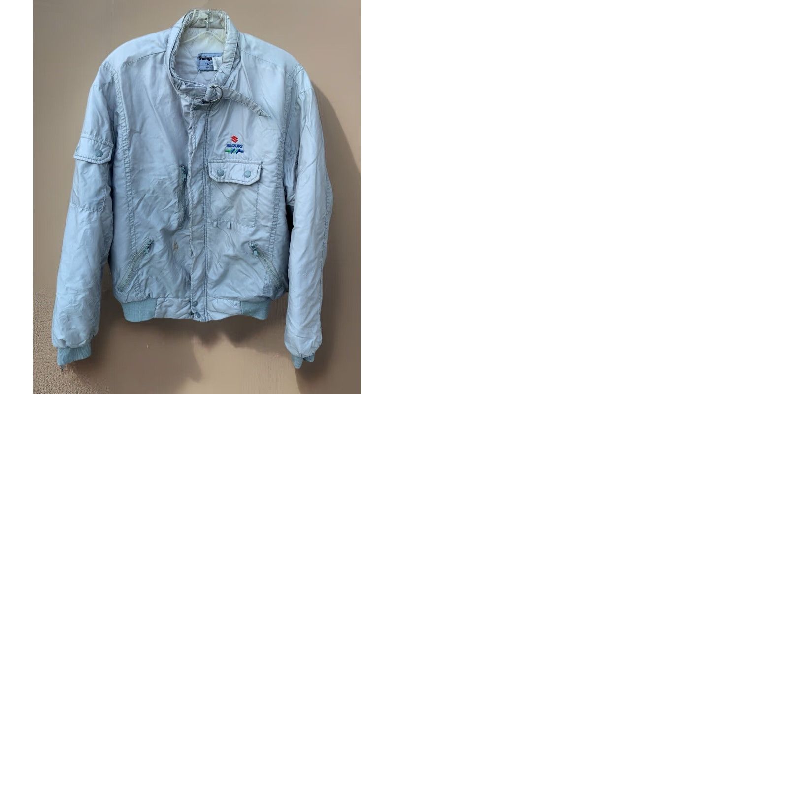 Vintage VINTAGE Swingster Jacket Motorcycle Jacket Mens L Gray Distressed Thrashed Distressed Racing Embroidered Logo Full Zip Notions As-Is Size US L / EU 52-54 / 3 - 12 Thumbnail