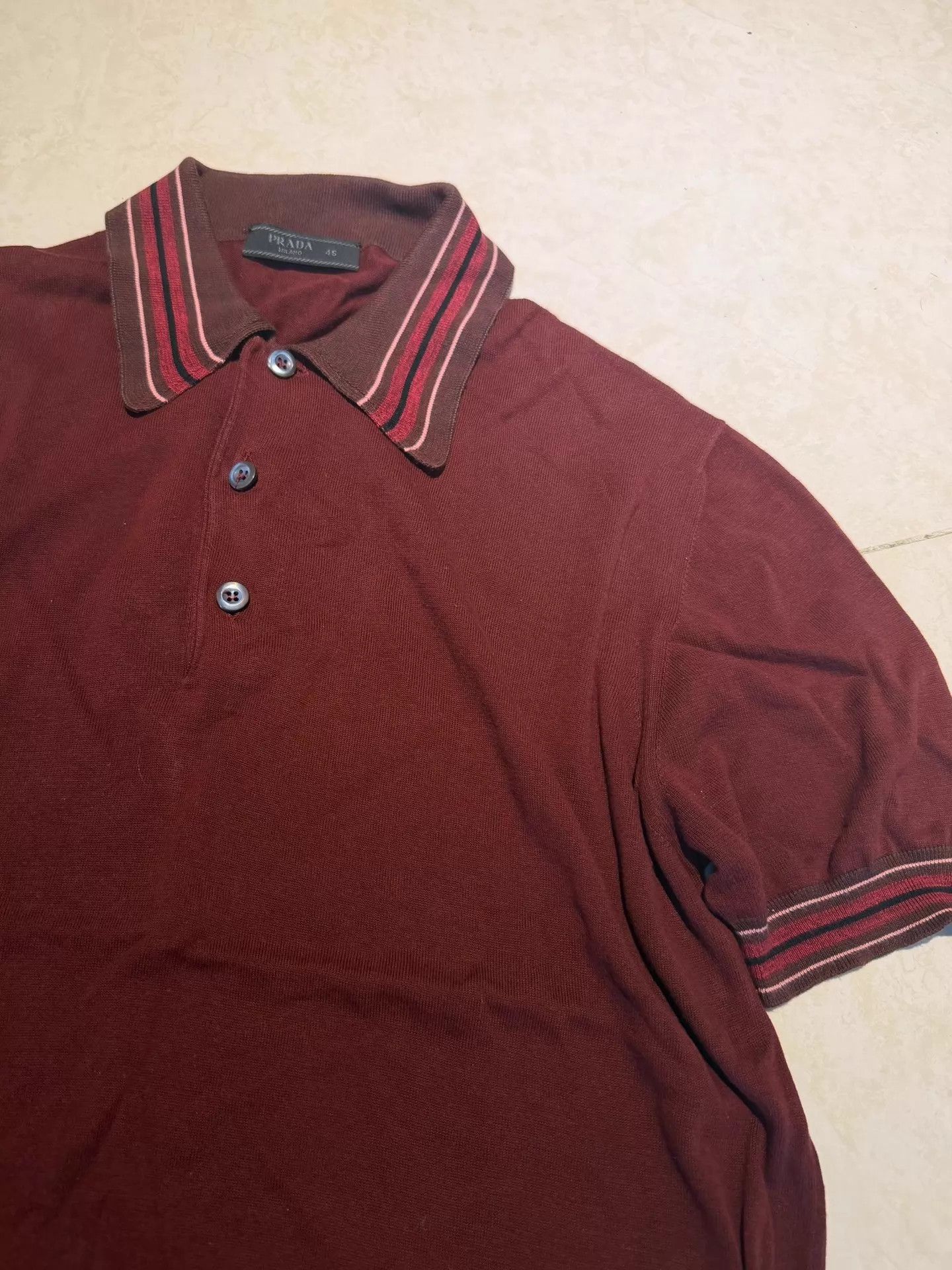 Prada Prada Knit Polo Shirt Dark Red 52 Unisex 9/10 Golf Buttons Size US L / EU 52-54 / 3 - 2 Thumbnail