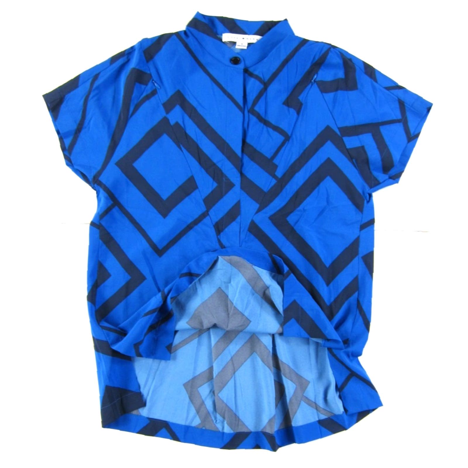 Vintage Loyal Hana Button-Up Nursing Maternity Blouse Geometric Blue Black Short Sleeve V-Neck Zip Bust Small Womens Size S / US 4 / IT 40 - 5 Thumbnail