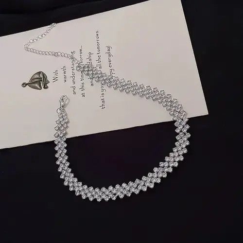 Designer × Jewelry × Vintage Fashion Simple Full Rhinestones Choker Necklace for Women Size ONE SIZE - 2 Thumbnail