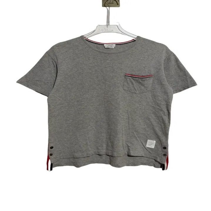 Thom Browne Gray Striped Pocket Short Sleeve T-Shirt