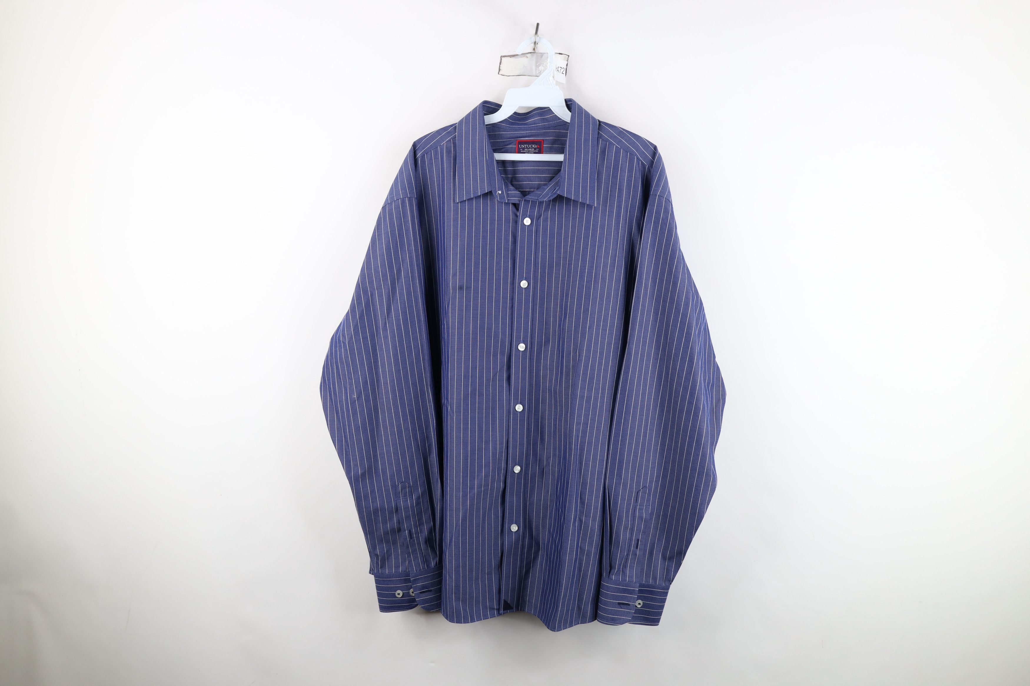 UNTUCKit Untuckit Pinstriped Collared Button Dress Shirt Blue Size US XXL / EU 58 / 5 - 1 Thumbnail