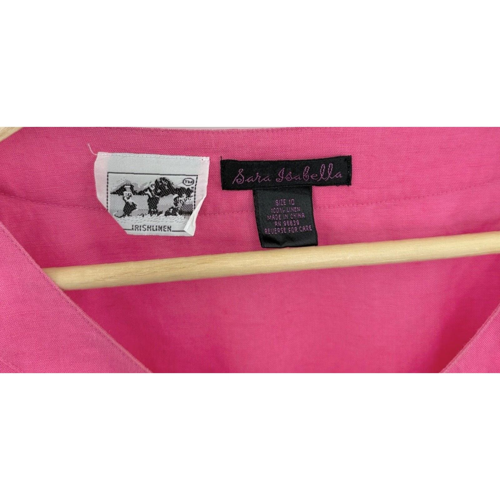 Vintage VINTAGE? No — Sara Isabella Pink Blouse Tunic 100% Irish Linen Embroidered Buttons Scoop Neck Long Sleeve Women's 10 Bohemian Modern Size L / US 10 / IT 46 - 6 Thumbnail