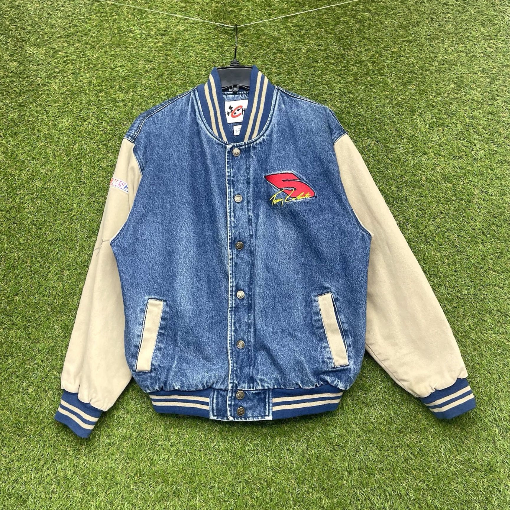 Chase Authentics VINTAGE Chase Authentics Denim Varsity Jacket Mens Large 90s Racing Button Up Size US L / EU 52-54 / 3 - 2 Thumbnail
