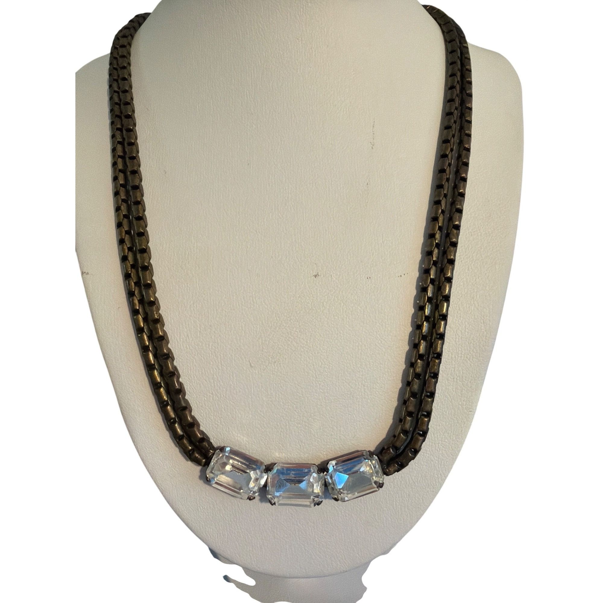 J.Crew Vtg J Crew Bronze Tone Necklace Brilliant Clear Rhinestones Size ONE SIZE - 1 Thumbnail