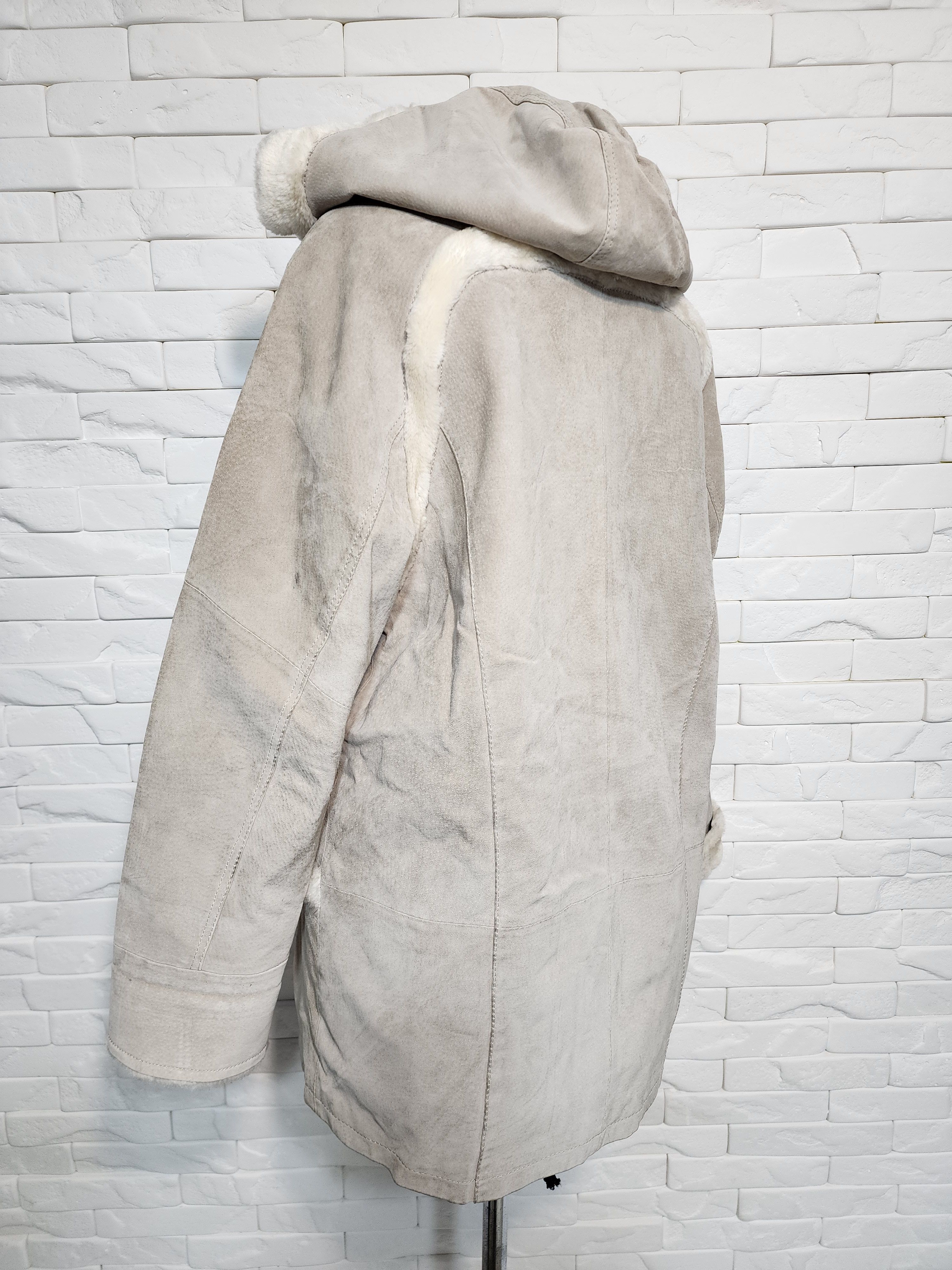 Genuine Leather Suede Hooded Jacket: Gray Leather Toggle Coat Size XL / US 12-14 / IT 48-50 - 7 Thumbnail