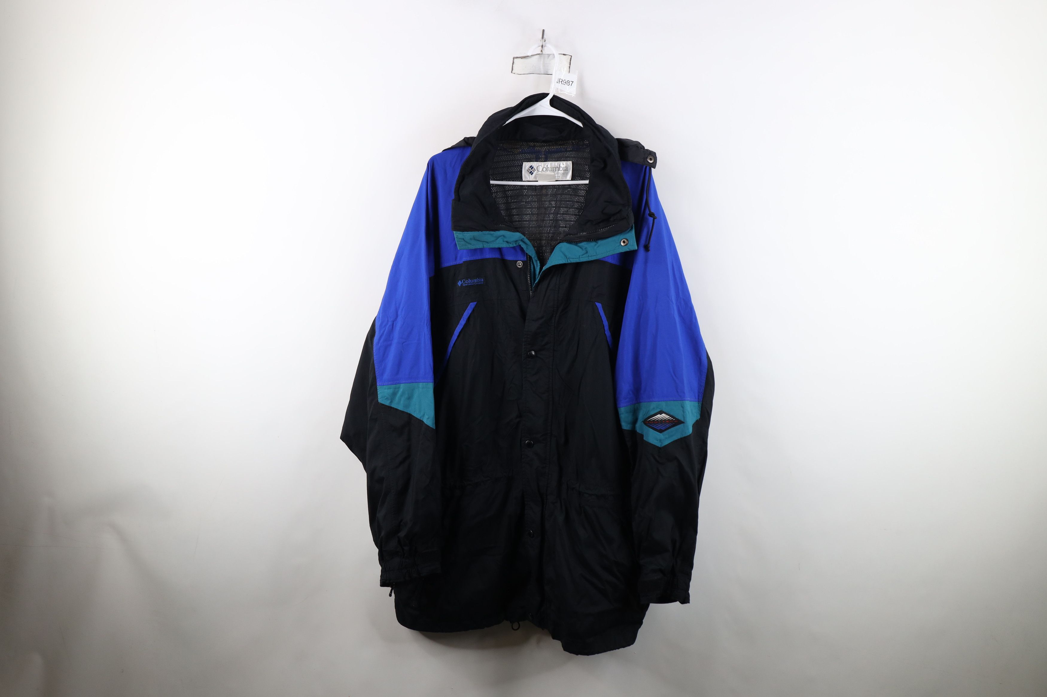 Columbia Vintage 90s Columbia Spell Out Hooded Parka Jacket Black Size US XL / EU 56 / 4 - 1 Thumbnail