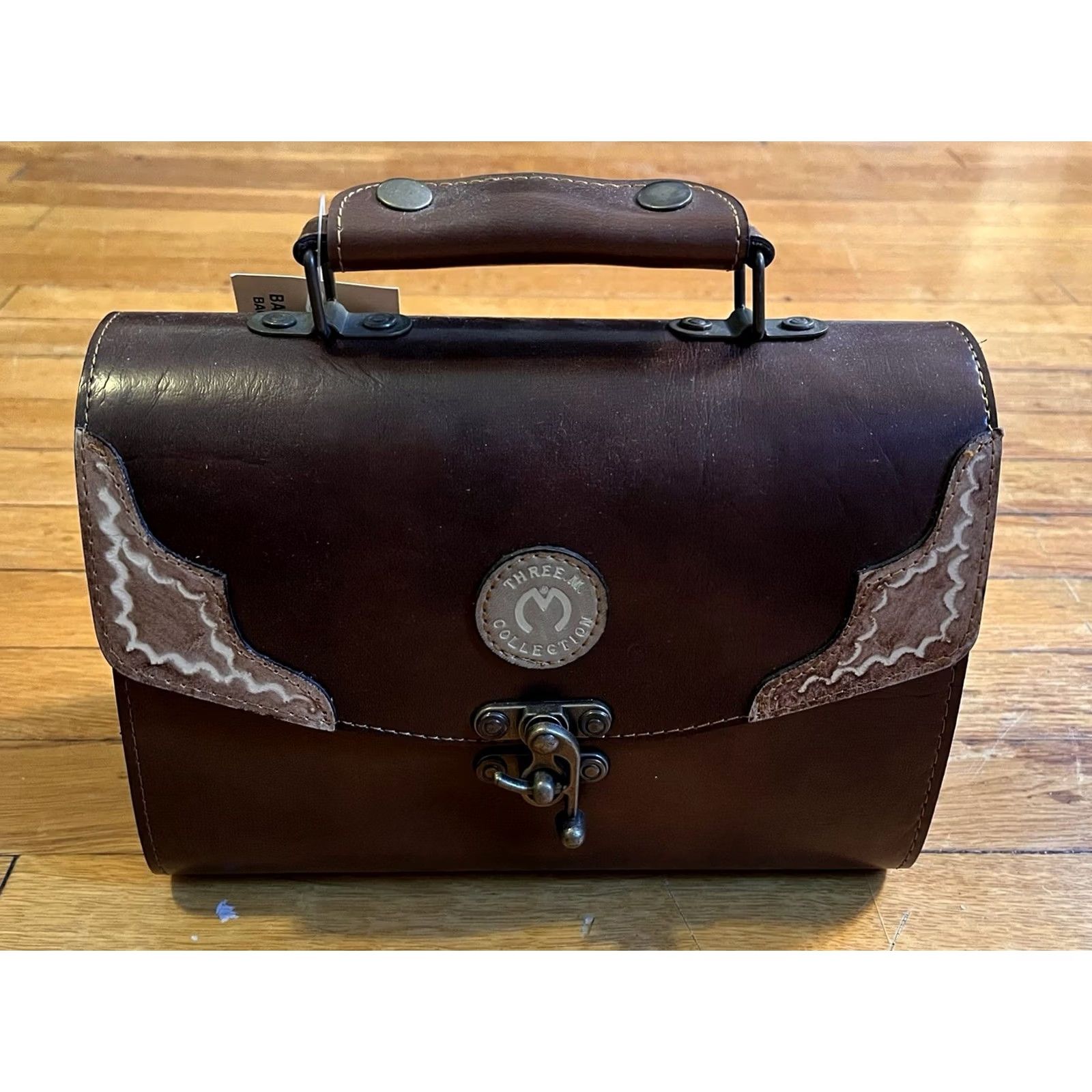 JM Collection Three M Collection Vegan Leather Satchel Crossbody Western Doctor Bag Brown Size ONE SIZE - 3 Thumbnail