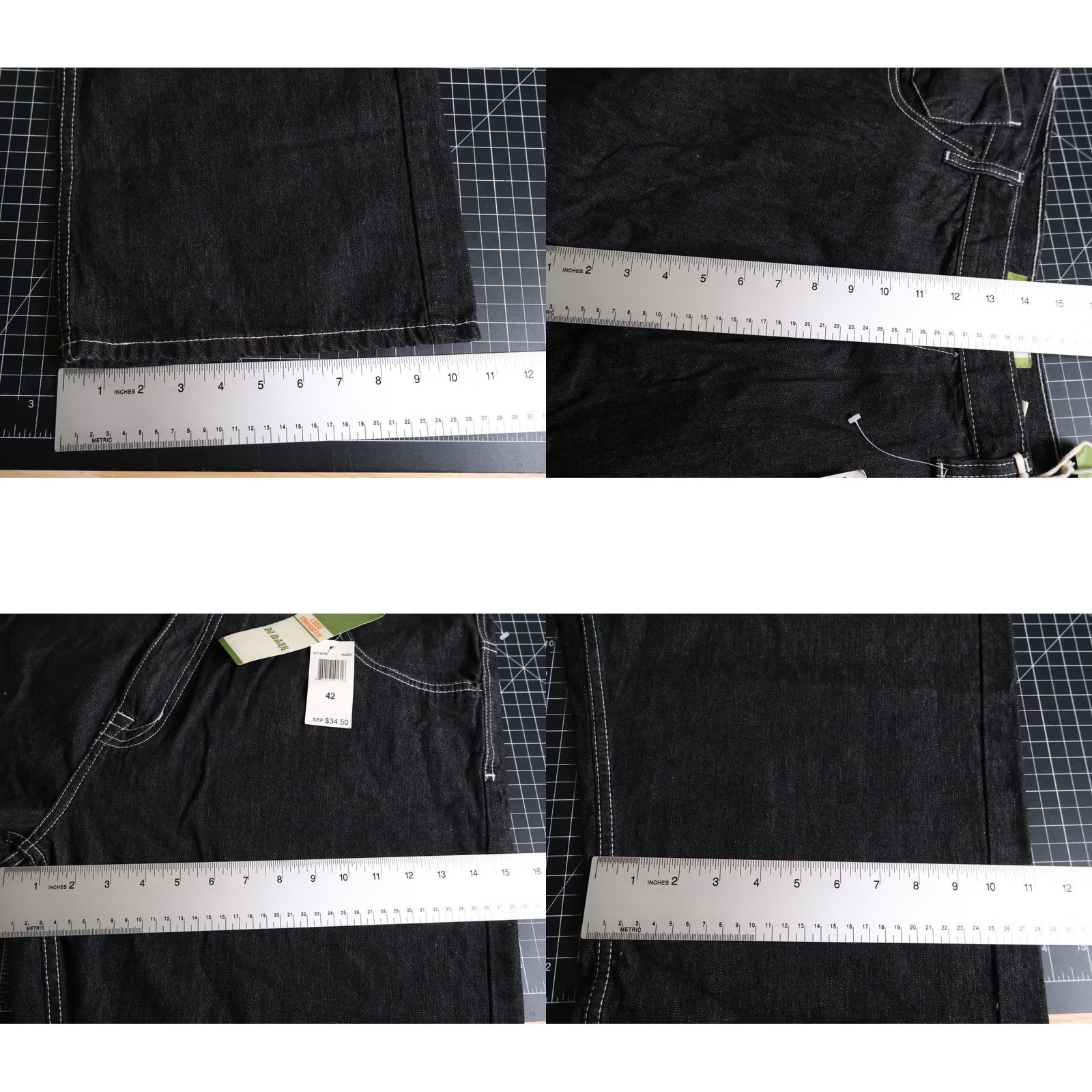 Denime VINTAGE PJ MARK Jeans 38 x 31 Baggy Loose Fit 90s Hip Hop Black Denim White Stitch Unworn Mens Size US 39 - 8 Thumbnail