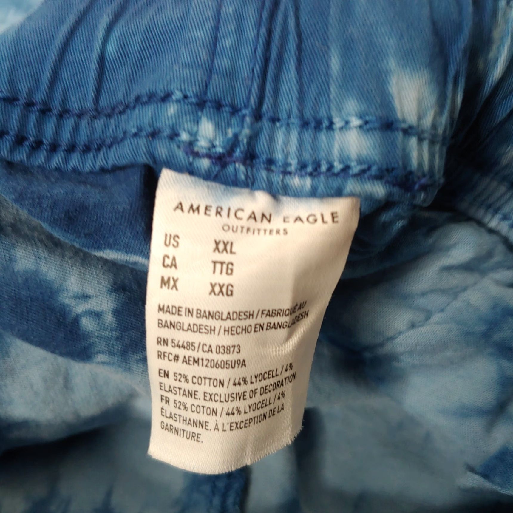 Vintage American Eagle Bermuda Shorts Men XXL Blue Tie Dye Elastic Drawstring Cotton Hippie Size US 39 - 6 Thumbnail