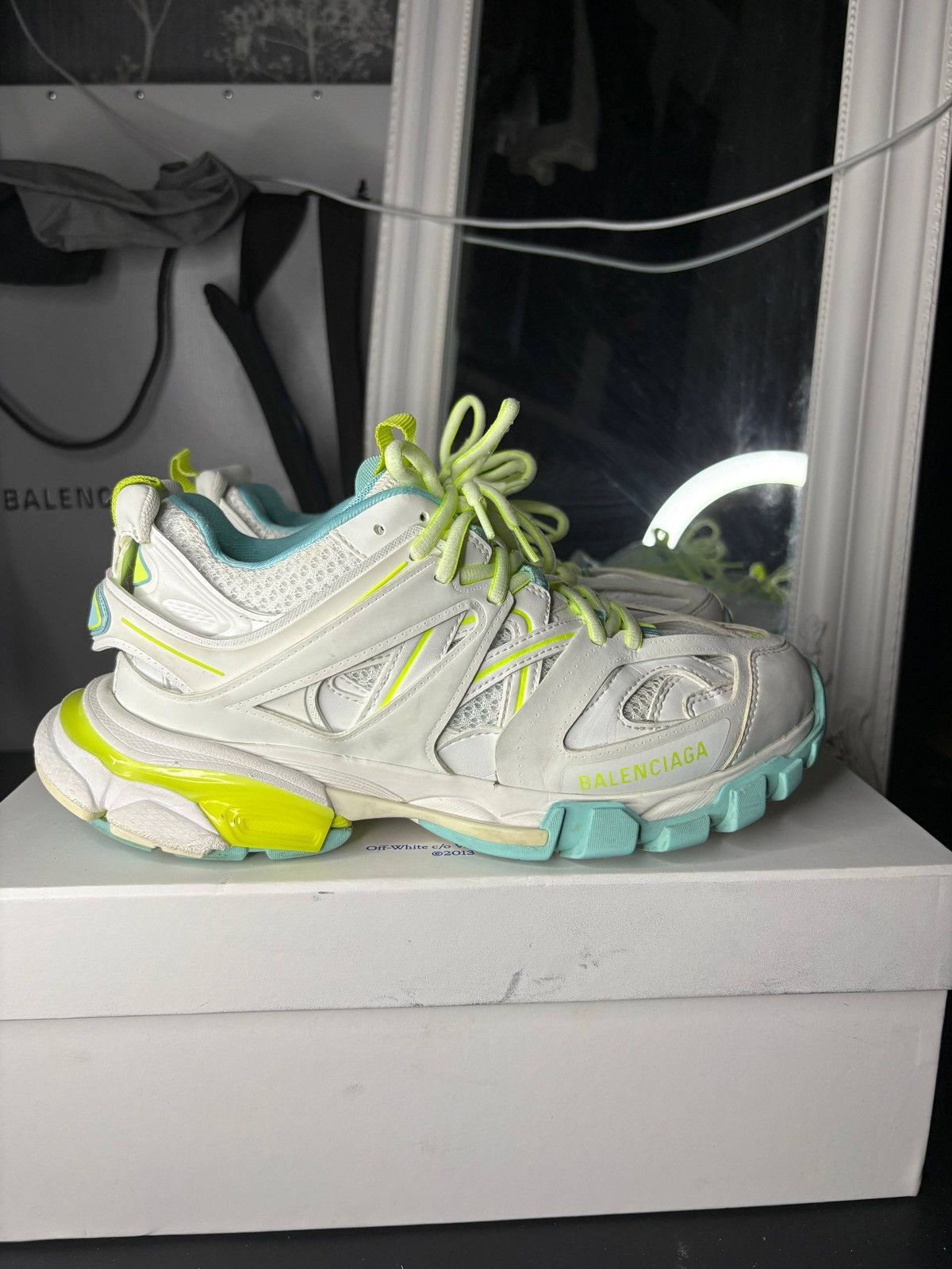 Balenciaga Balenciaga Track Sneakers – White / Neon Yellow / Blue Size US 9 / IT 39 - 1 Thumbnail