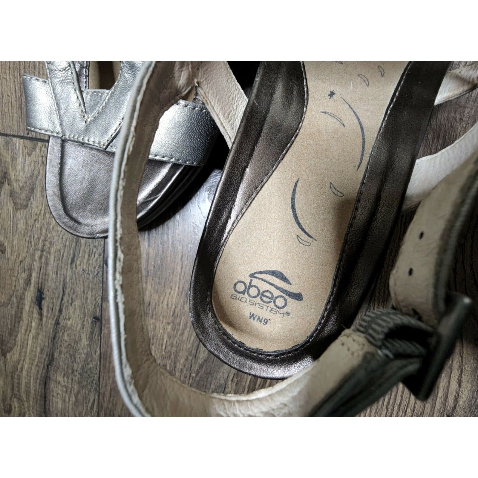 Vintage ABEO Pewter Leather Strappy Sandals GWYNN 9 N Women Adjustable Slingback Block Heel Casual Size US 9 / IT 39 - 3 Thumbnail