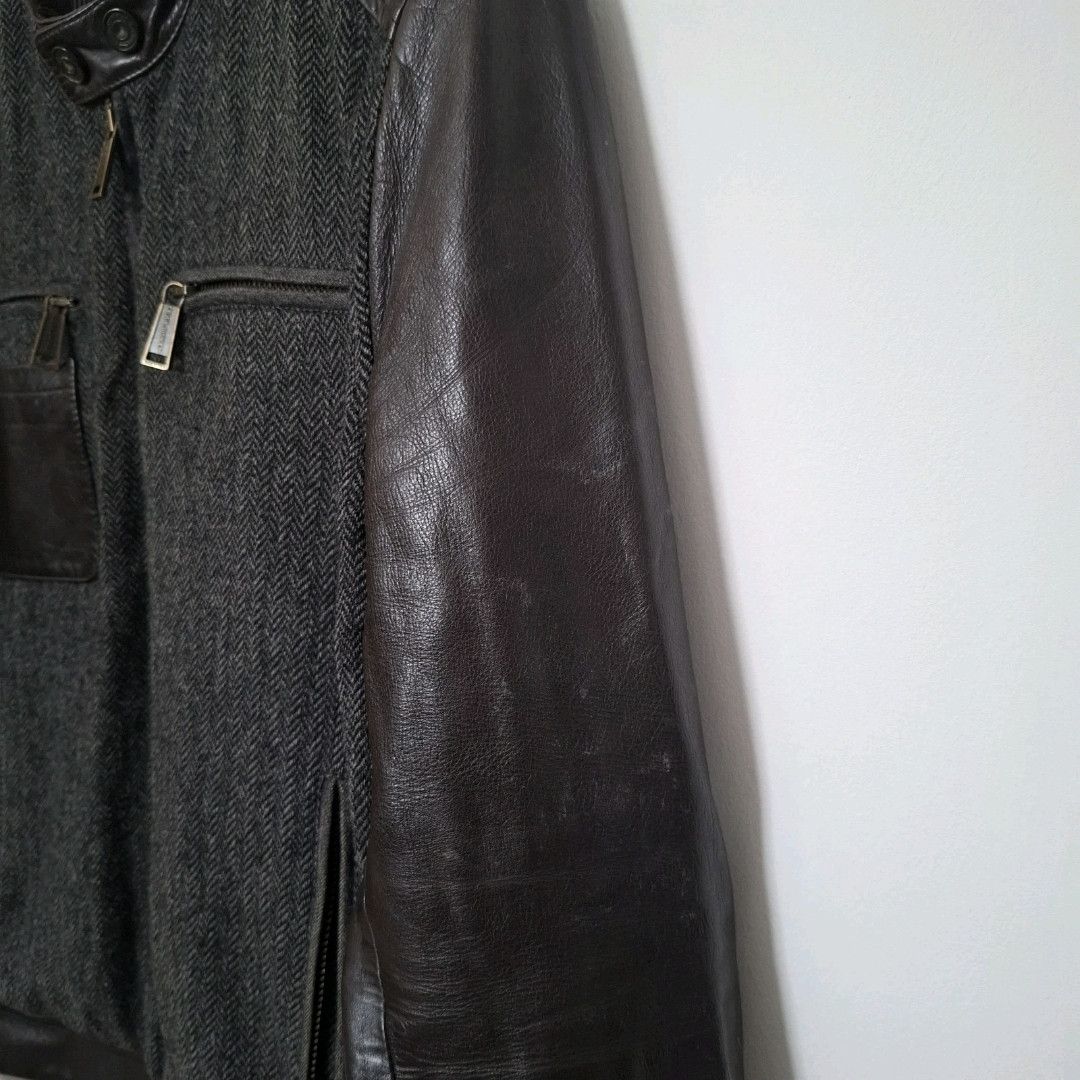 Dsquared2 DSQUARED2 Vintage Brown Leather Wool Zip Up Biker Jacket Size US XL / EU 56 / 4 - 4 Thumbnail