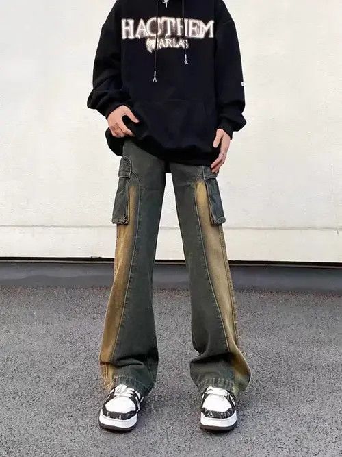 Jean Vintage washed pocket cargo patchwork bootcut jeans Size US 32 / EU 48 - 2 Thumbnail