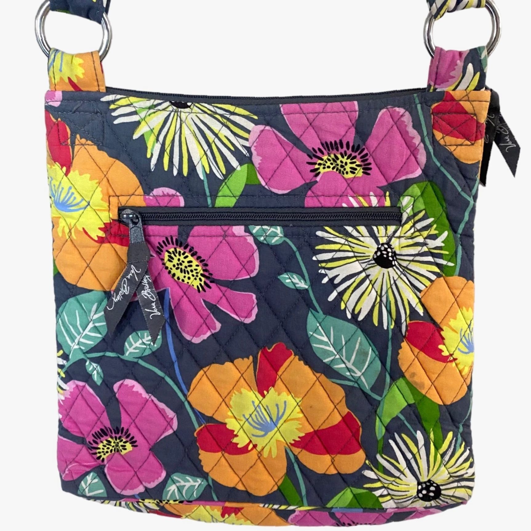 Vera Bradley VINTAGE Vera Bradley Crossbody Purse Jazzy Blooms Quilted Floral Print Adjustable Strap Womens Bag Multi Pocket Zip Closure Size ONE SIZE - 6 Thumbnail