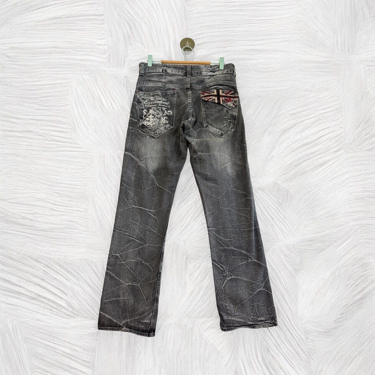 If Six Was Nine × Japanese Brand × Le Grande Bleu (L.G.B.) ROOT THREE CLAWS MARK DISTRESSED THUNDERS DENIM Size US 31 - 1 Thumbnail