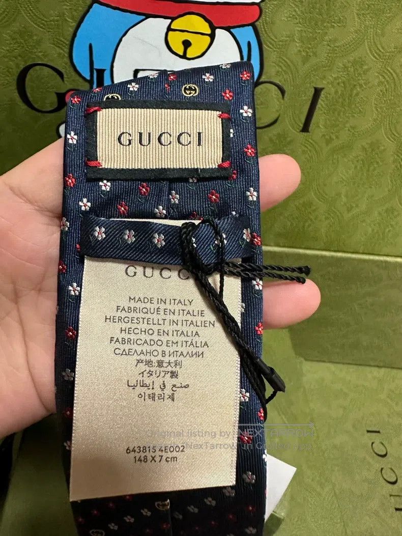 Gucci Gucci Red and white flower embroidered tie Size ONE SIZE - 4 Thumbnail
