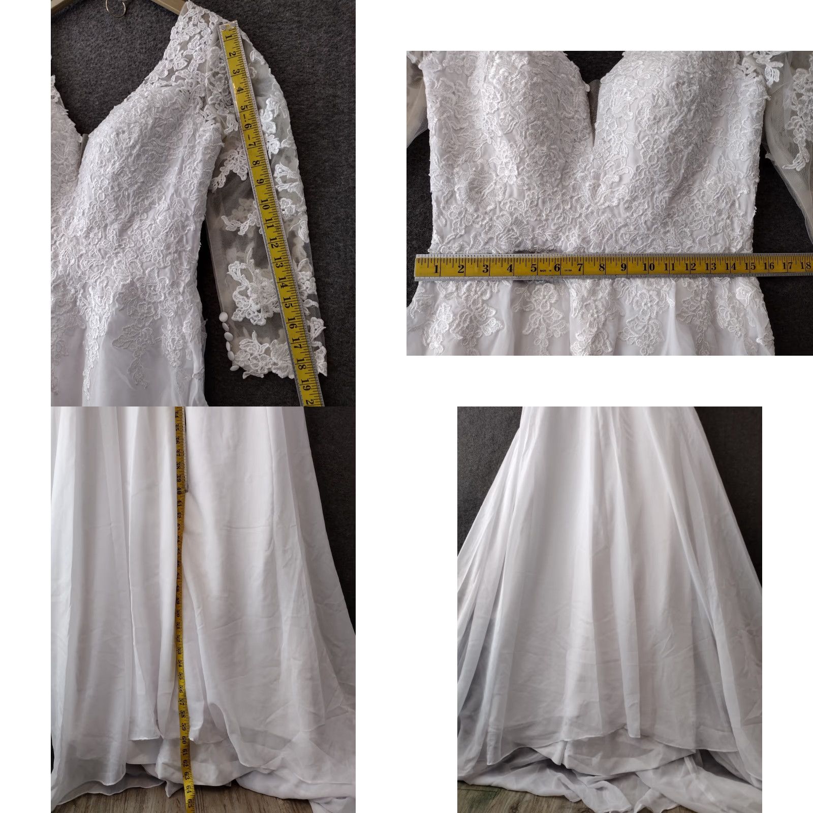 Vintage Chong Xiao V-Neck Wedding Dresses Chiffon White/ivory Lace Applique Bridal Gown Size ONE SIZE - 9 Thumbnail