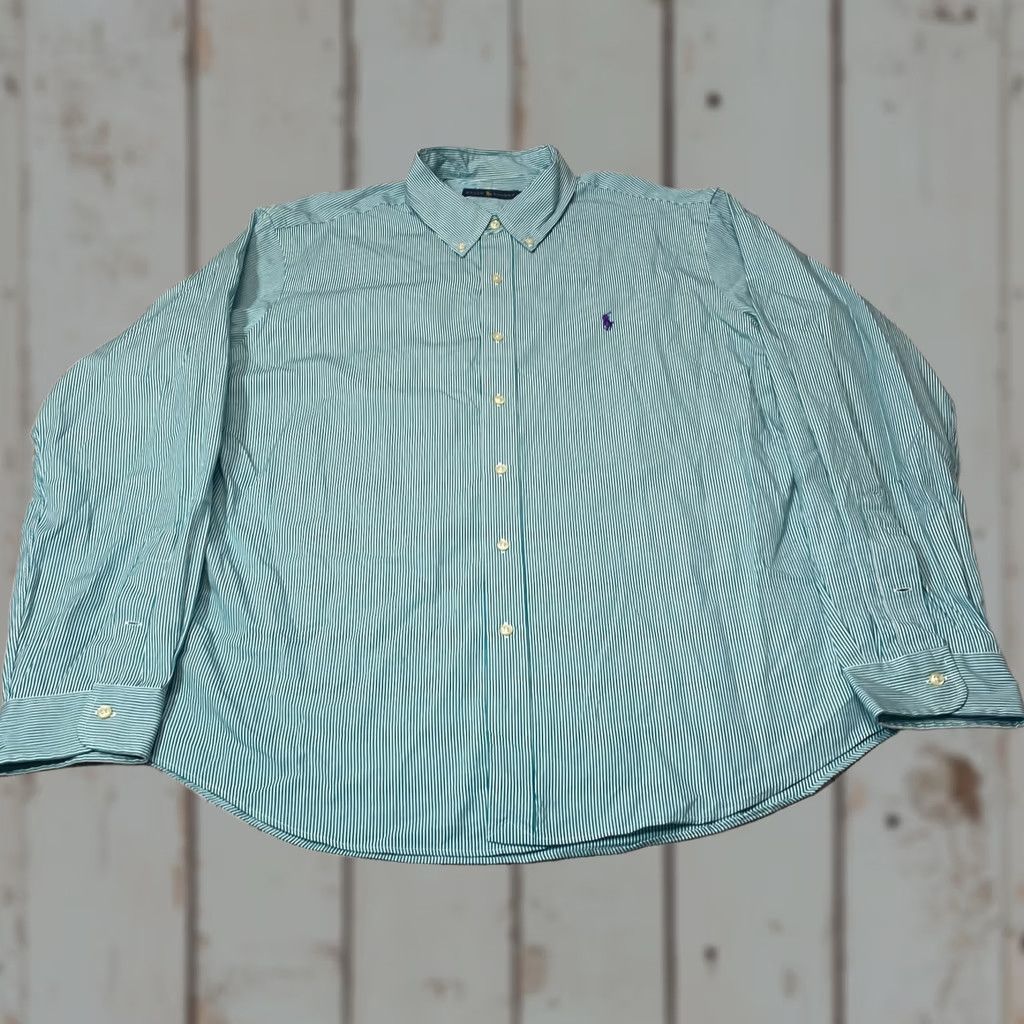 Ralph Lauren Ralph Lauren Shirt Mens XL Long Sleeve Button Up Green Striped 100% Cotton 7487 Size US XL / EU 56 / 4 - 1 Thumbnail