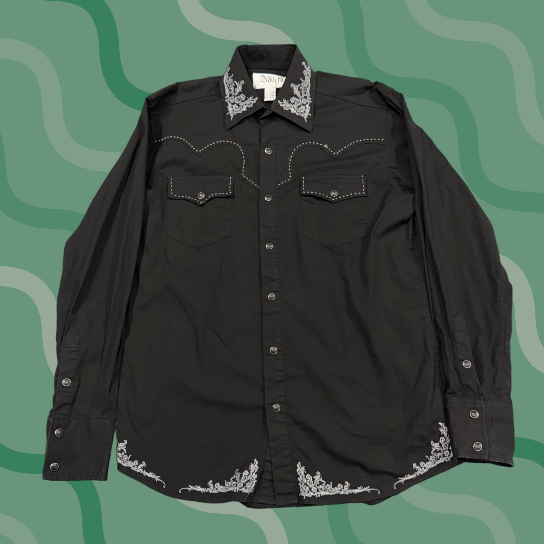 Vintage Adiktd Shirt Mens Medium Black Embroidered Western Rock Snap Button Front Size US M / EU 48-50 / 2 - 1 Thumbnail