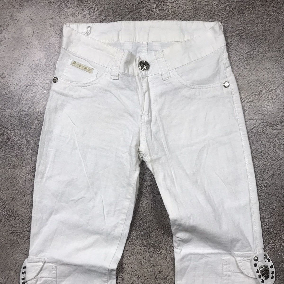 Vintage Y2K White Distressed Cargo Pants Baggy Wide Leg Streetwear M Size 23" - 4 Thumbnail