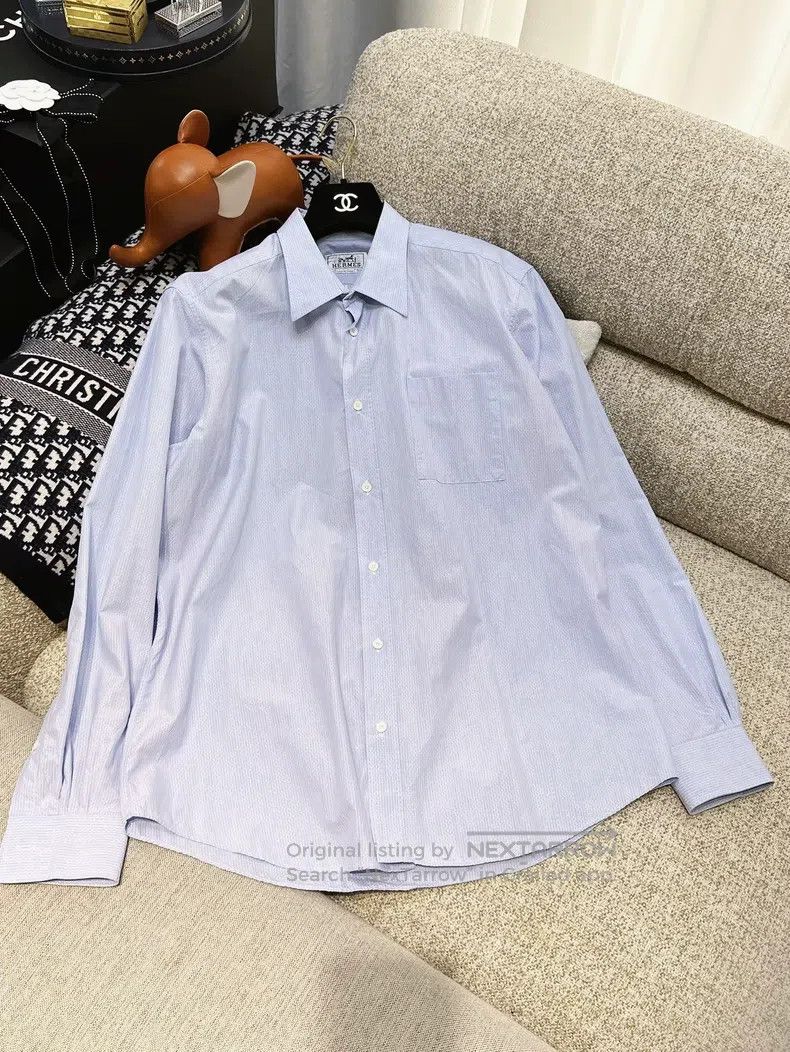 Hermes Hermes Blue Striped Long Sleeve Shirt Size M / US 6-8 / IT 42-44 - 1 Thumbnail