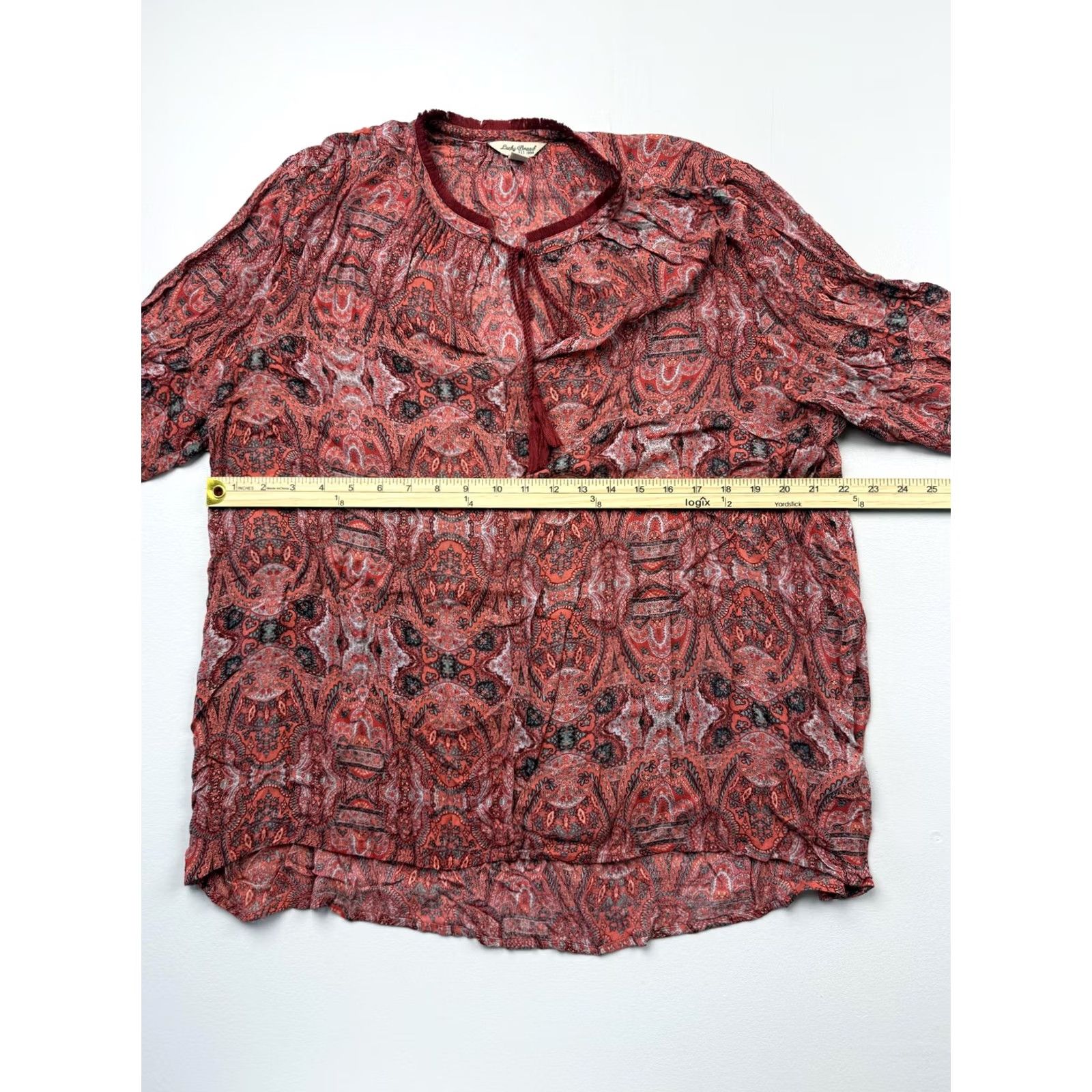 Lucky Brand Lucky Brand Blouse Womens XL Red Paisley Long Sleeve Sheer Tunic Top Boho Size XL / US 12-14 / IT 48-50 - 5 Thumbnail