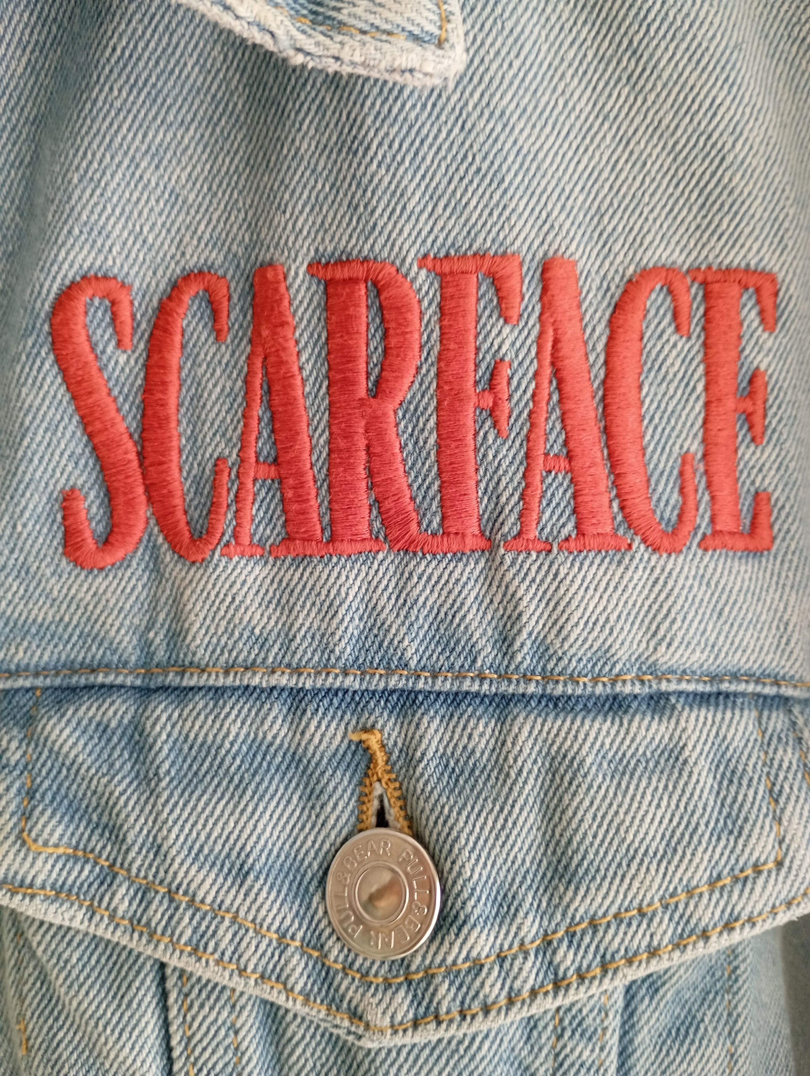 Vintage Scarface Tony Montana alpacino Vintage Denim Jacket Size US S / EU 44-46 / 1 - 4 Thumbnail
