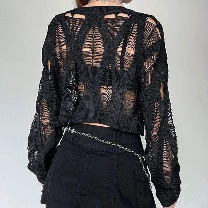 Vintage Hollow Out Y2K T-Shirts Batwing Sleeve Knitted Top Size ONE SIZE - 2 Thumbnail