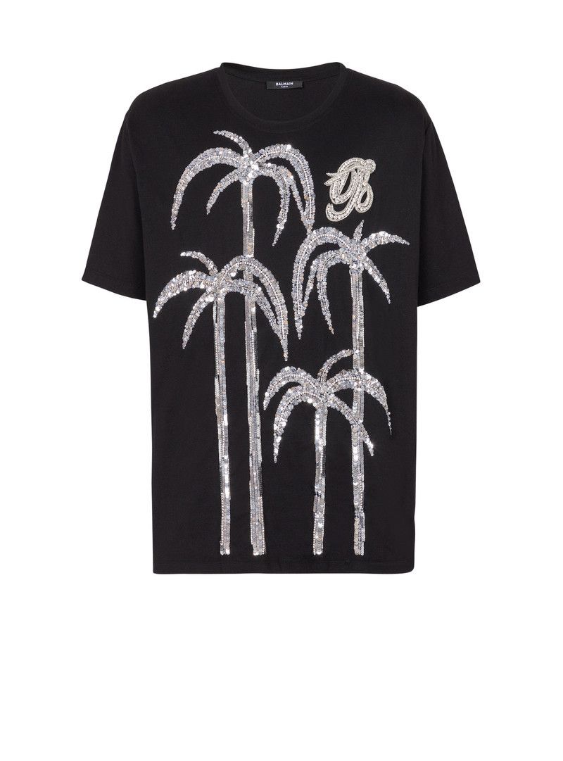Balmain o1mt1gz0126 Embroidered Palm Tree T-Shirt in Black Size US XL / EU 56 / 4 - 1 Thumbnail