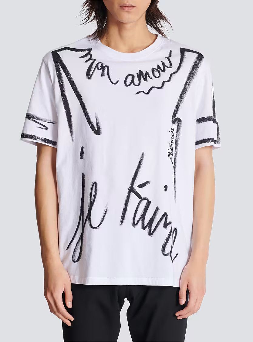 Balmain o1s1wg110126 T-Shirt Love Letter Print in White Size US M / EU 48-50 / 2 - 4 Thumbnail