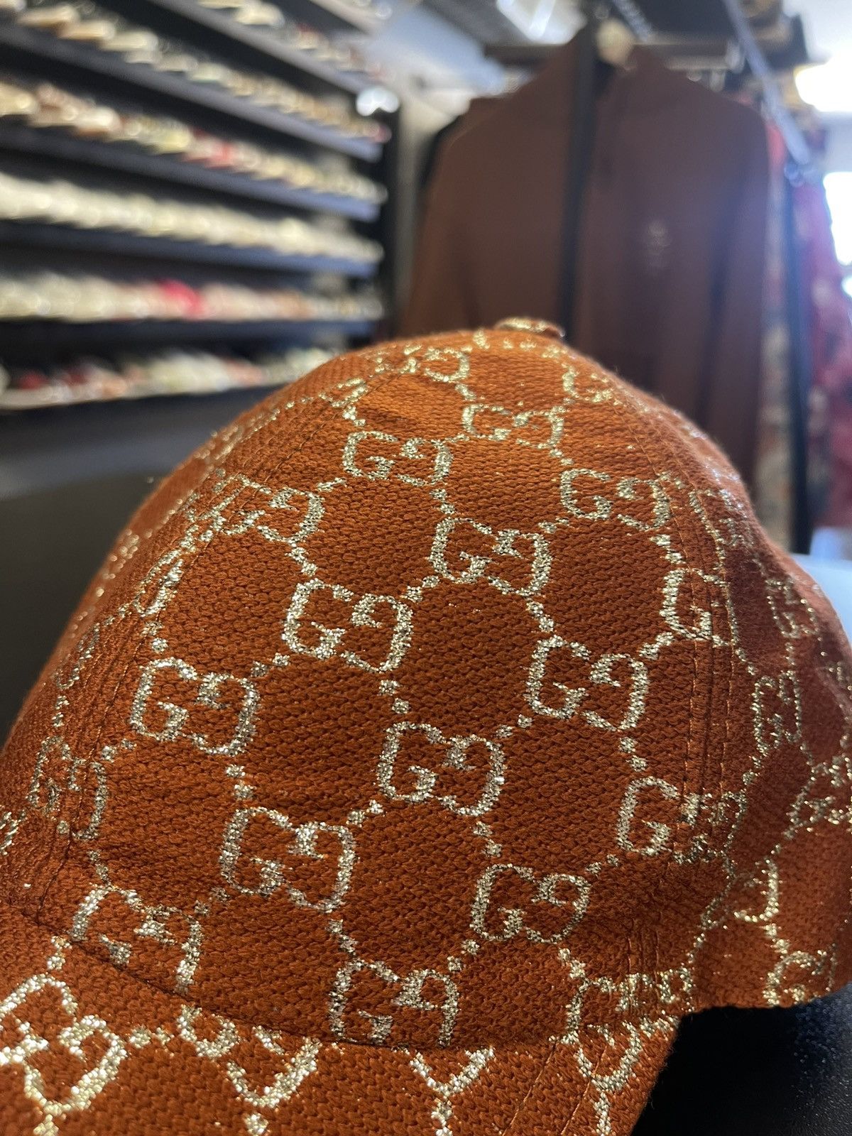 Gucci Gucci GG Monogram Lame Baseball Hat Rust/Silver Very Clean Size ONE SIZE - 5 Thumbnail