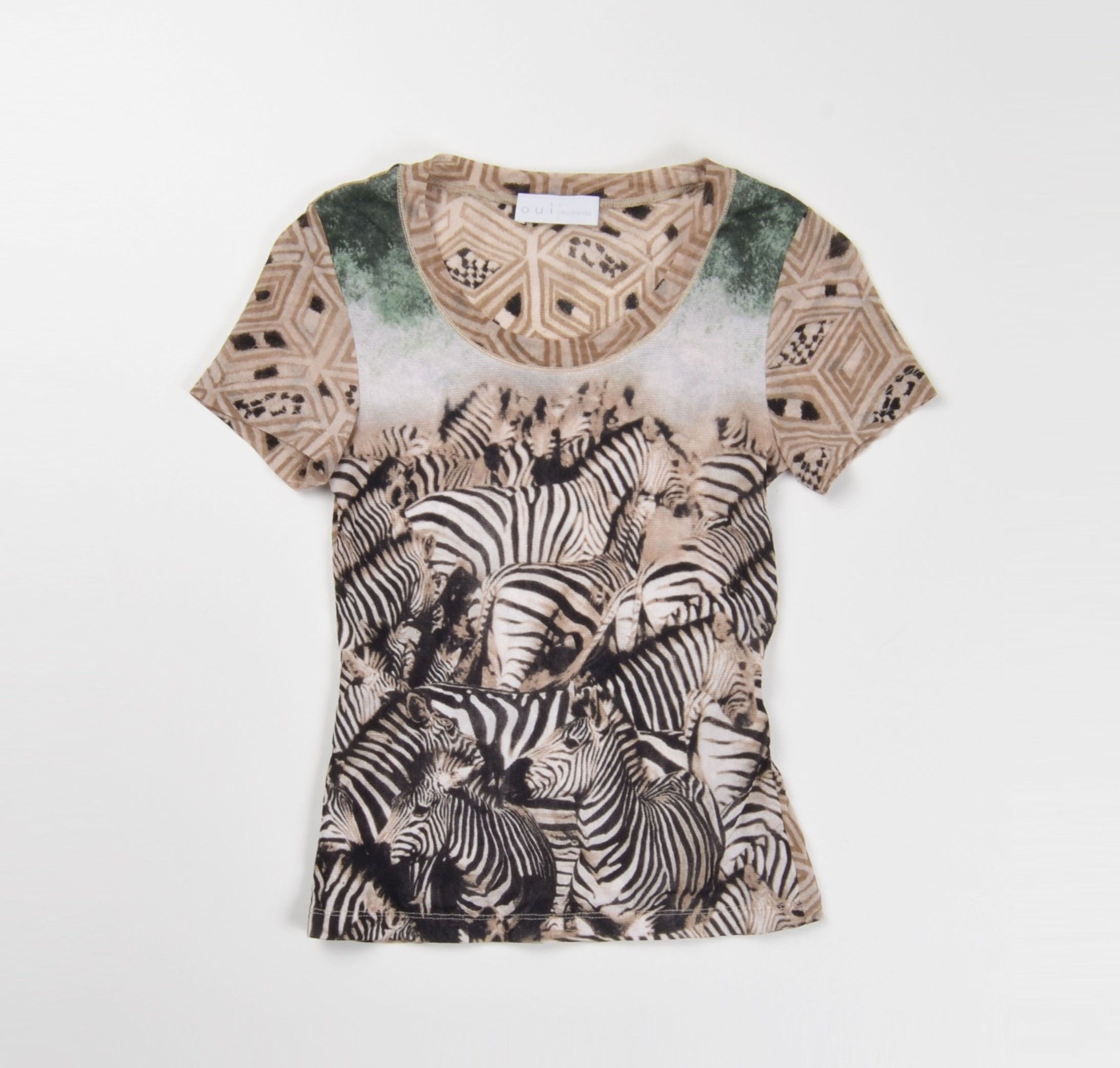 Vintage Oui Moments Y2K Mesh Zebra Print Animal Graphic T Shirt Size XS / US 0-2 / IT 36-38 - 3 Thumbnail