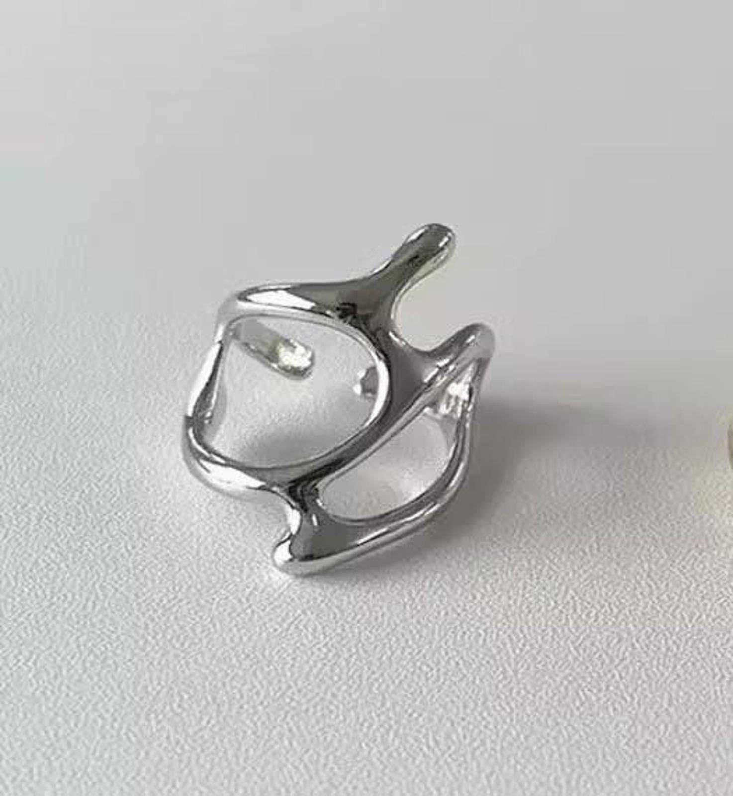 Jewelry × Vintage Abstract Ring Slime Silver Modern Punk Art Psychedelic Size ONE SIZE - 3 Thumbnail