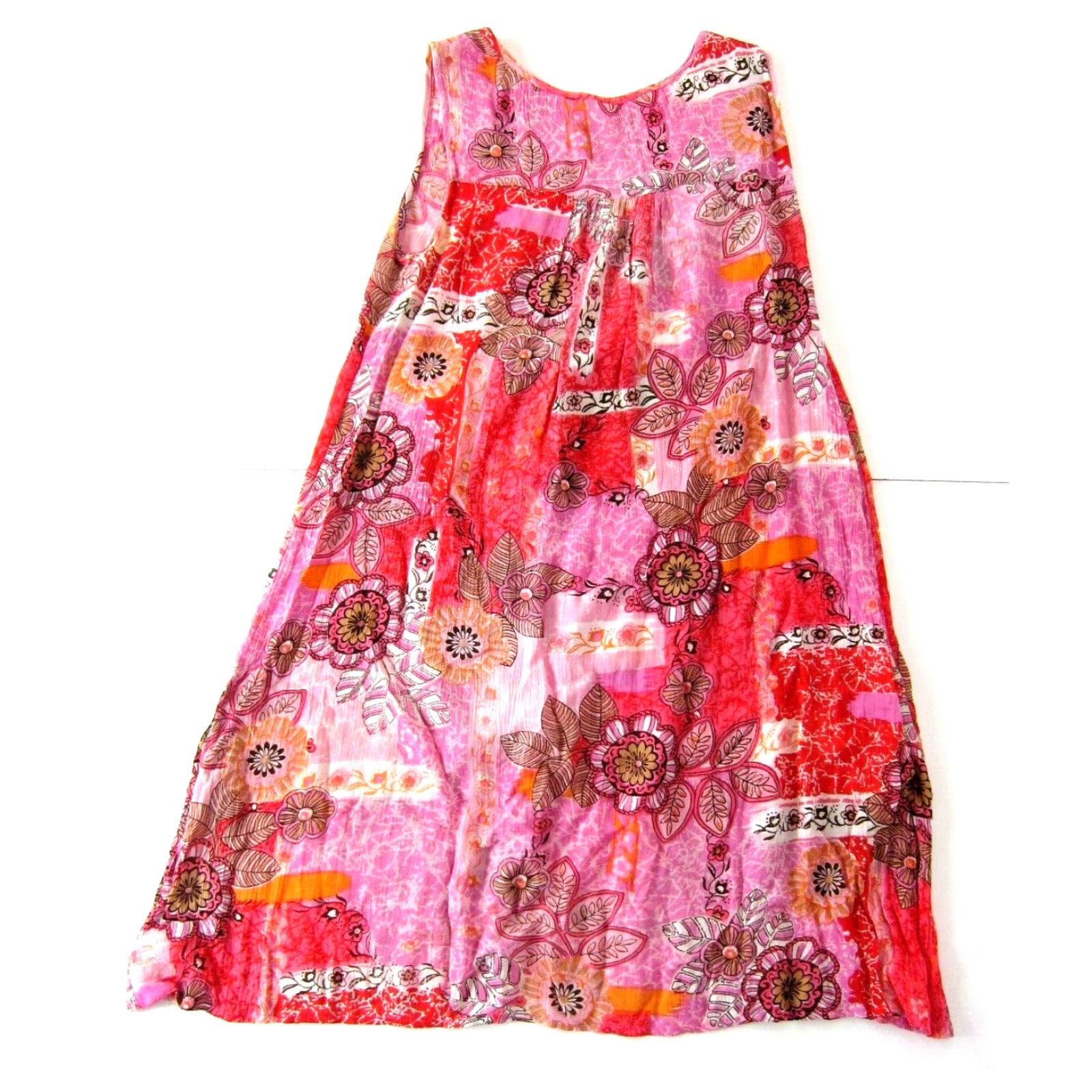 Vintage Forbidden 100% Rayon Pink Floral Beaded Tunic Tank Sun Dress Small Womens Size S / US 4 / IT 40 - 2 Thumbnail