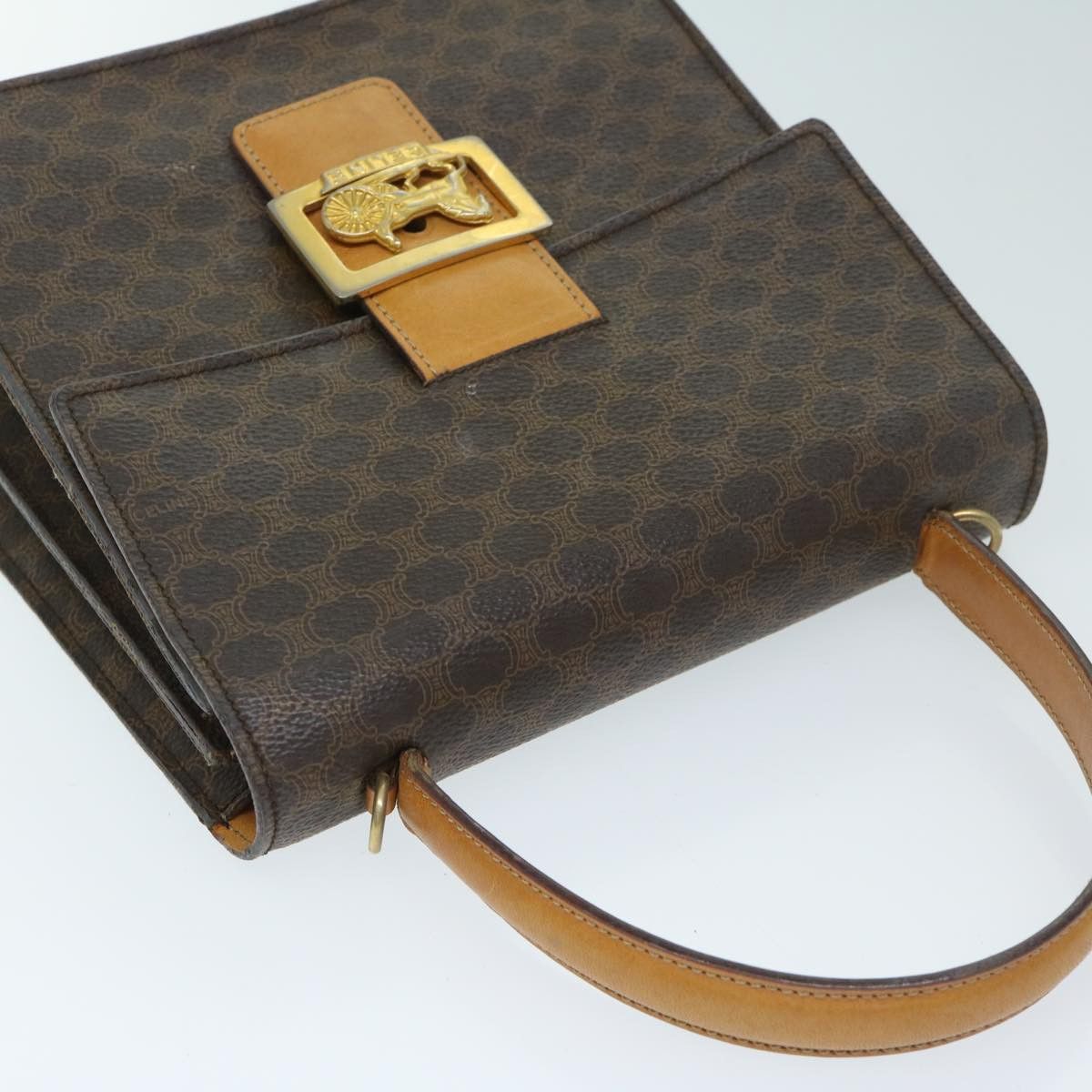 CELINE Macadam Canvas Hand Bag Pvc Brown