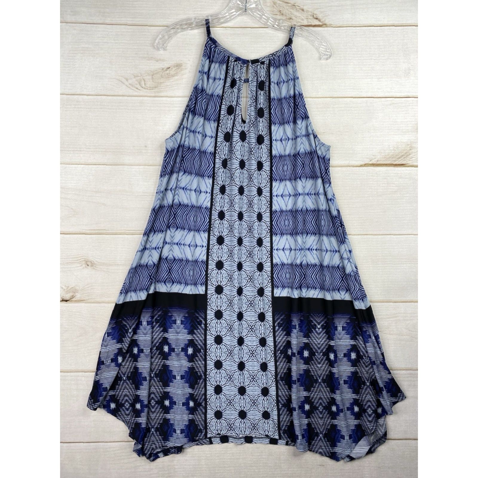 Vintage Chico's Dress Shirt XS XL 16 Blue Patchwork Jersey Knit A-Line Midi Keyhole Halter Sleeveless Womens Regular Size XL / US 12-14 / IT 48-50 - 6 Thumbnail