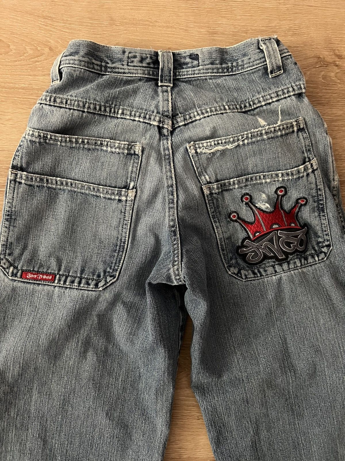 image of 90’S Jnco Tribal Baggy Skate Wide Legged Jeans in Blue, Men's (Size 30)